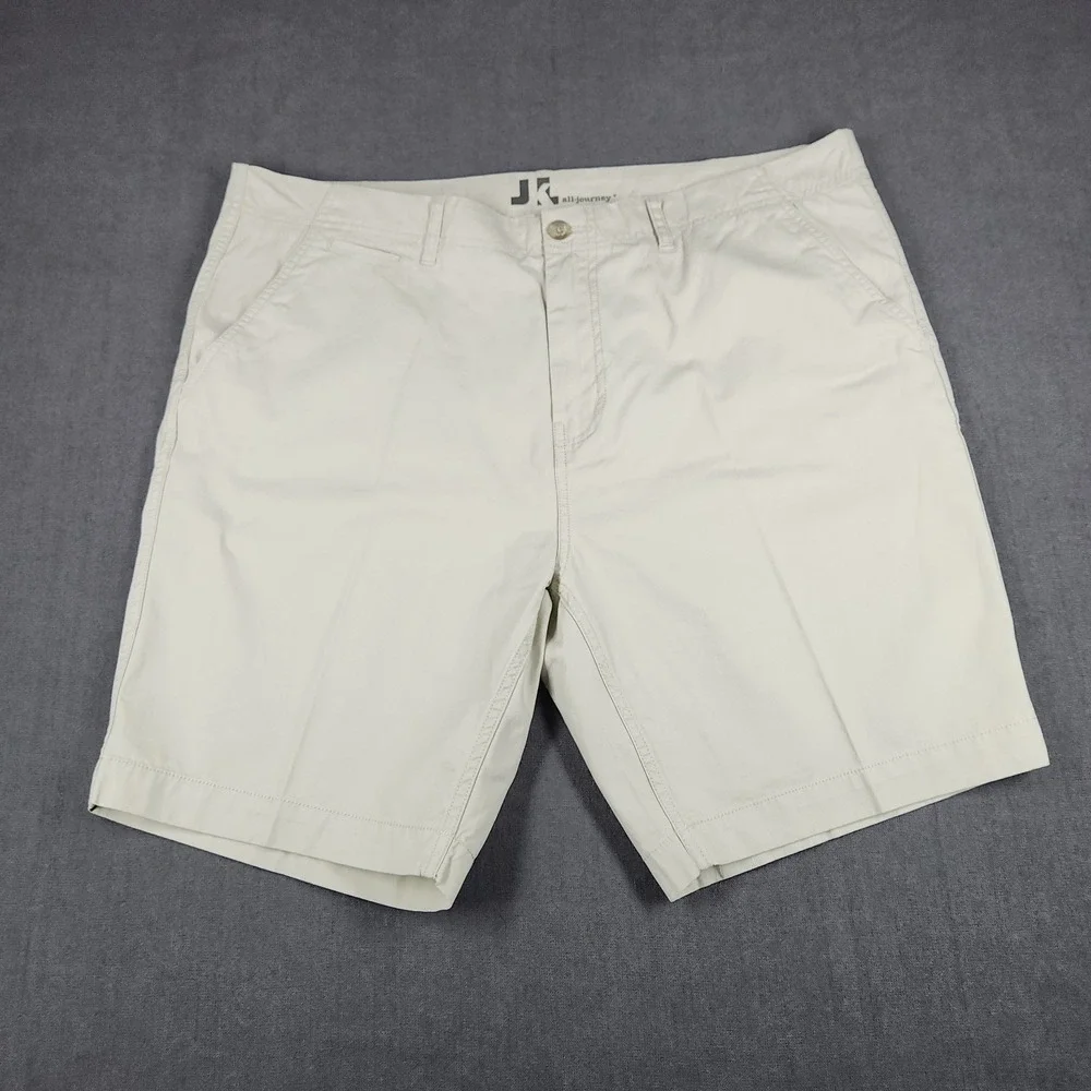 JKL Shorts Mens Size 42 Beige Tan Flat Front Chino All Journey Khaki‎ 8